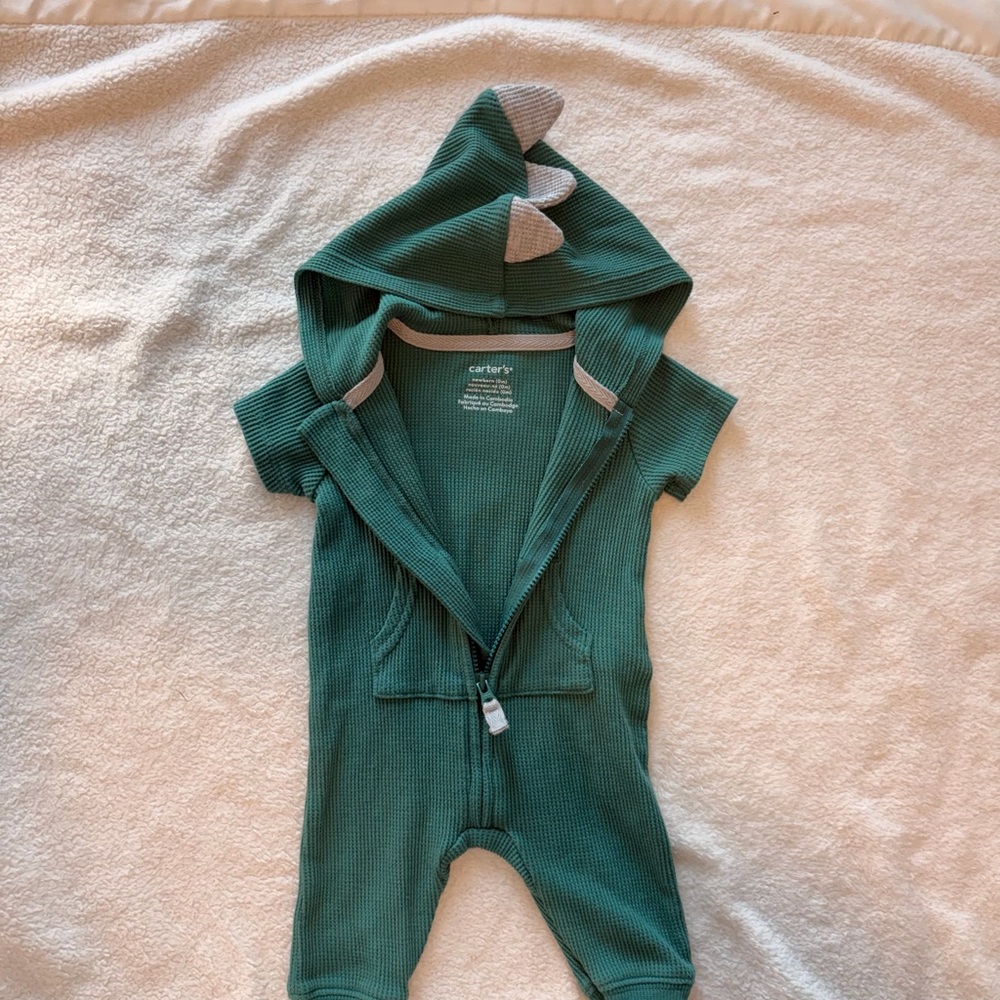 NWOT NB Teal Dinosaur Hooded Bodysuit